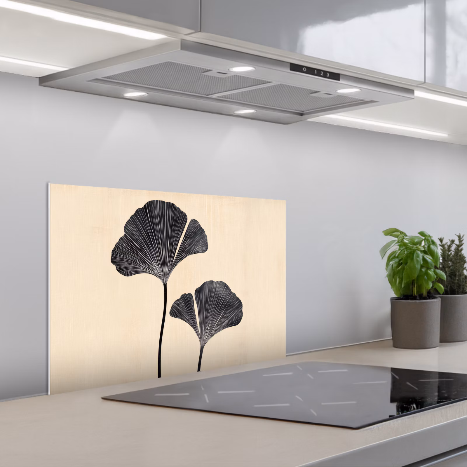 Fond de hotte - Feuilles - Minimaliste - Noir — 1