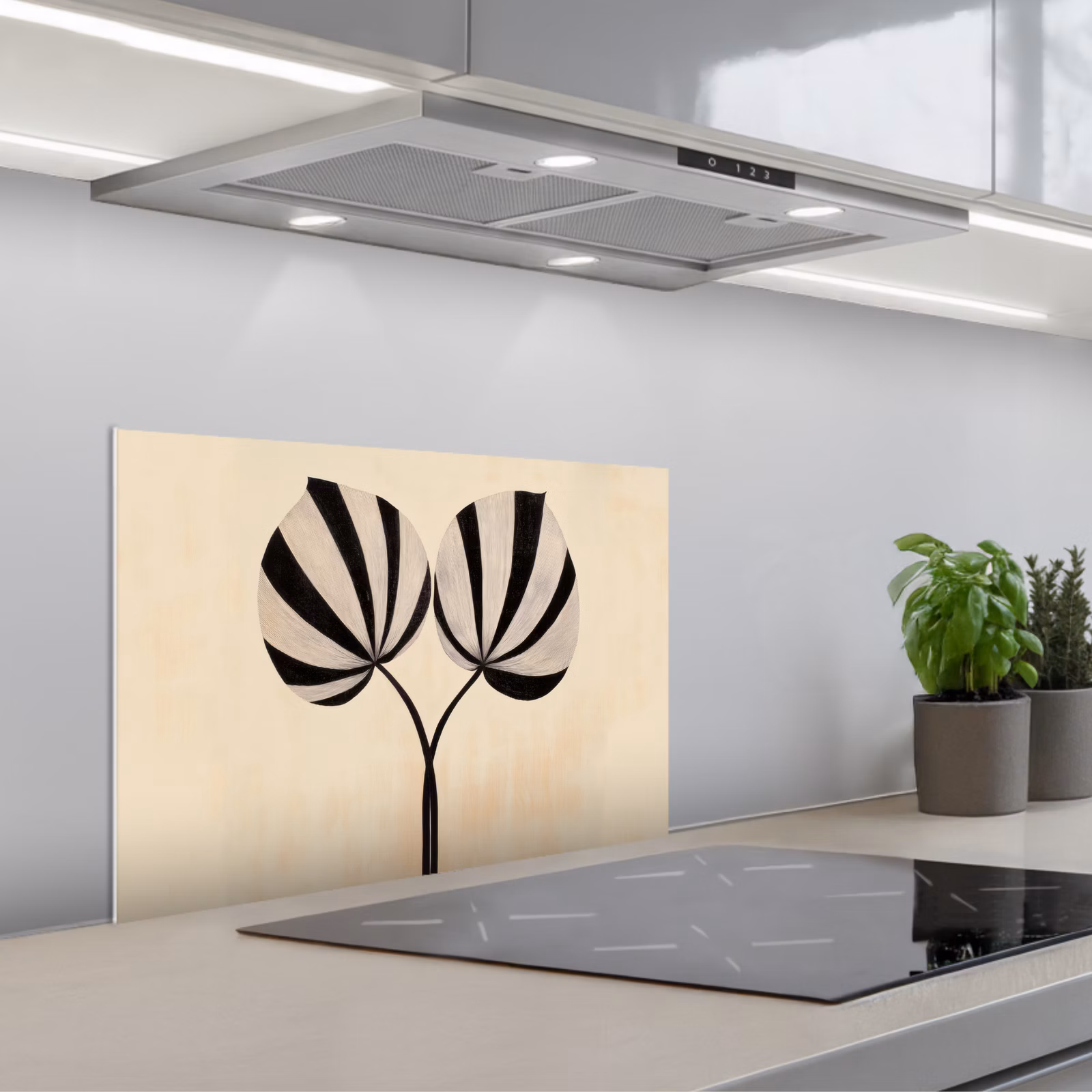 Fond de hotte - Feuilles - Rayé - Tige - Beige — 1