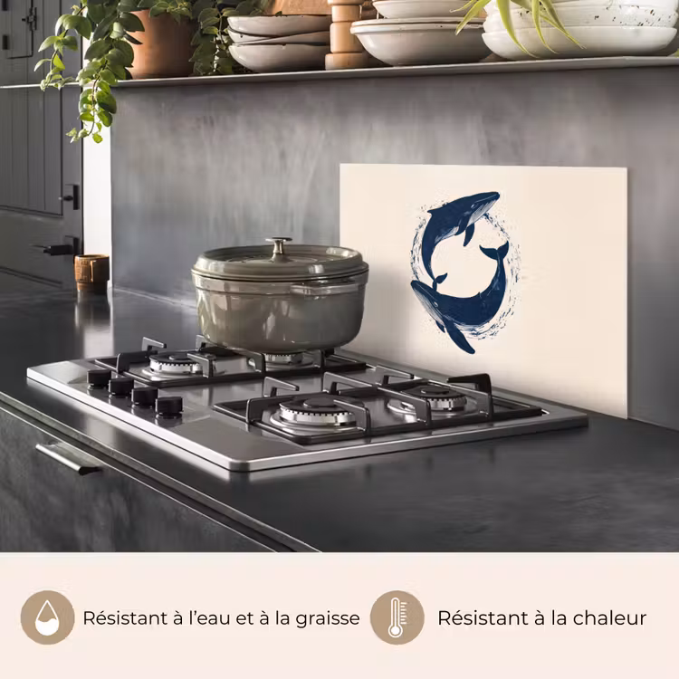 Fond de hotte - Baleines - Éclaboussures - Cercle - Bleu foncé — 2