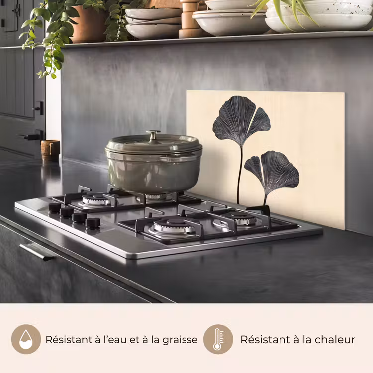 Fond de hotte - Feuilles - Minimaliste - Noir — 2