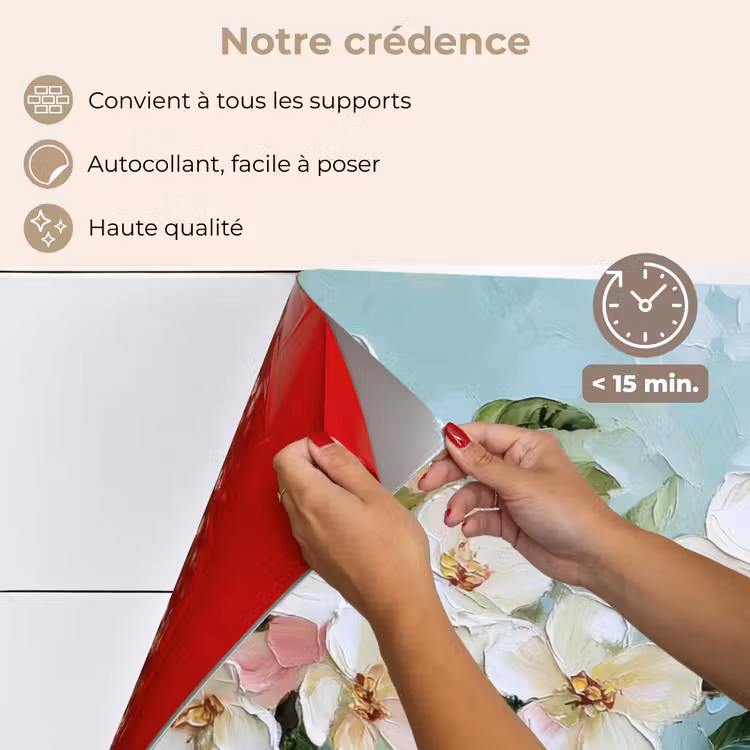Fond de hotte - Fleur - Feuilles - Bleu clair — 4