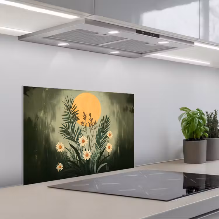 Fond de hotte - Fleurs - Feuilles - Soleil - Vert — 1