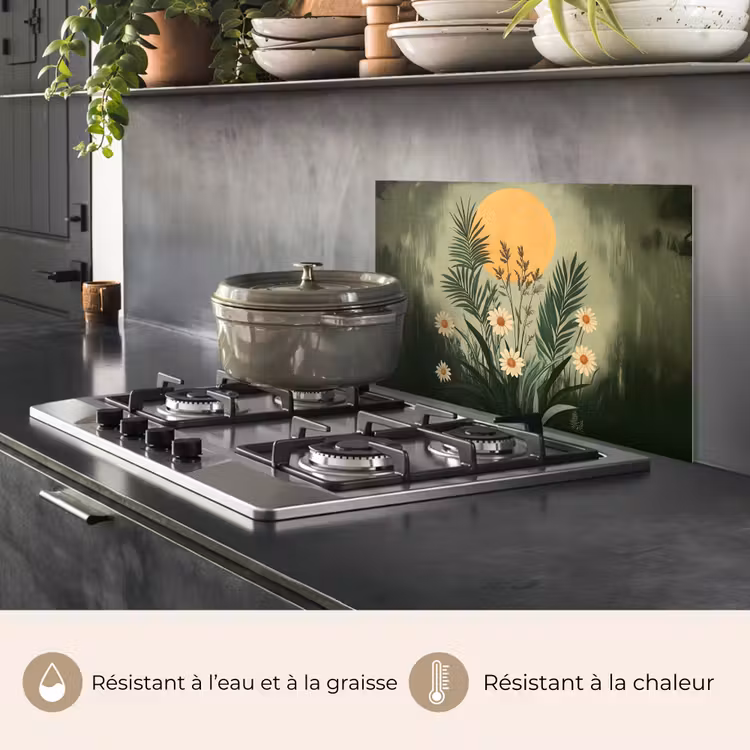Fond de hotte - Fleurs - Feuilles - Soleil - Vert — 2