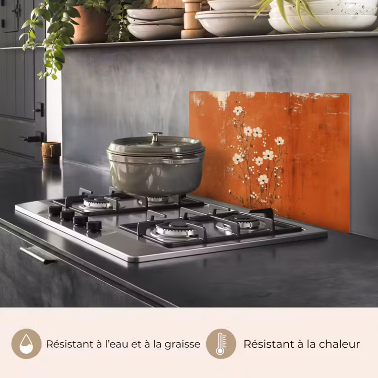 Fond de hotte - Fleurs - Blanc - Subtil - Couleur rouille — 2