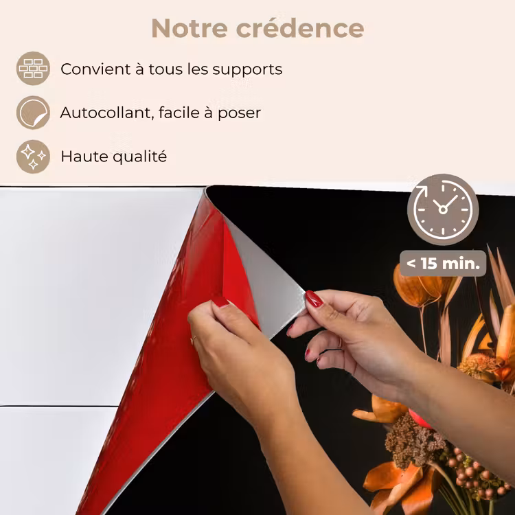 Fond de hotte - Bouquet - Orange - Or - vase — 4