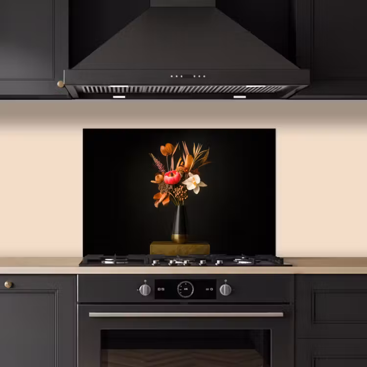 Fond de hotte - Bouquet - Orange - Or - vase — 5
