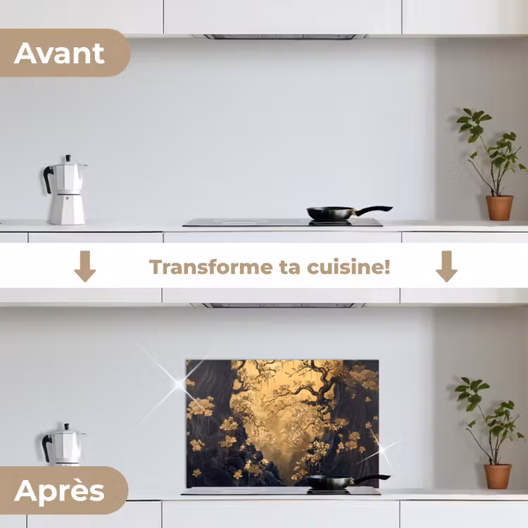 Fond de hotte - Fleurs - Branches - Or - Décoratif — 7