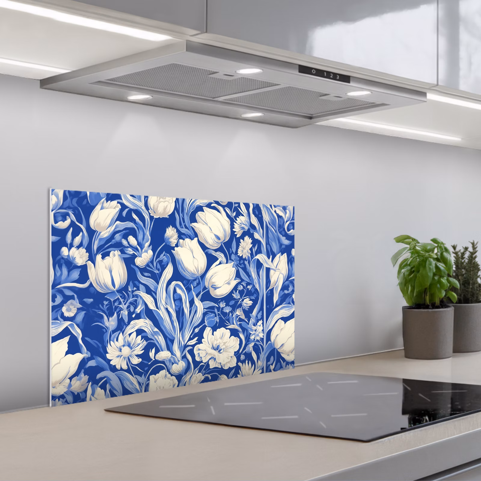 Fond de hotte - Fleurs - Bleu de Delft - Motif - Tulipe — 1