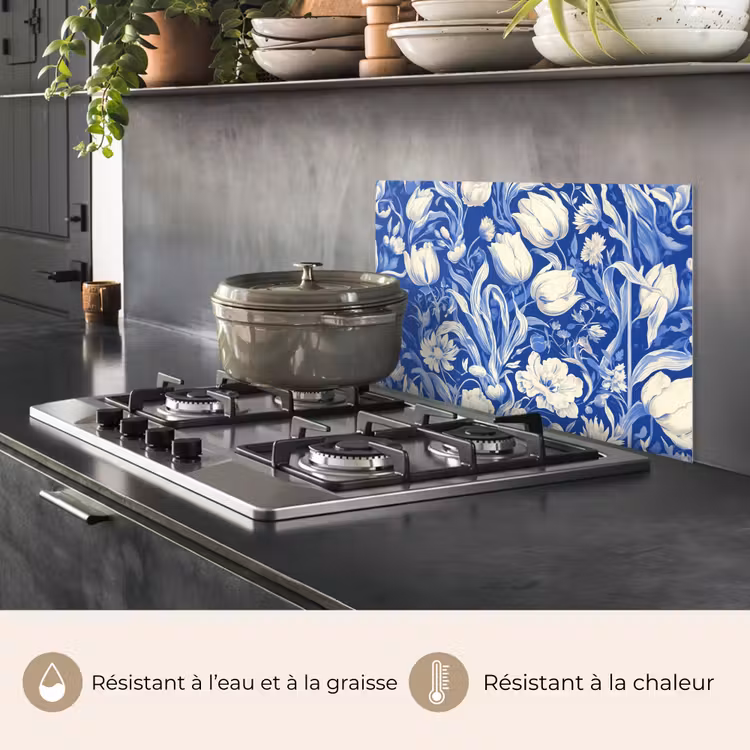 Fond de hotte - Fleurs - Bleu de Delft - Motif - Tulipe — 2