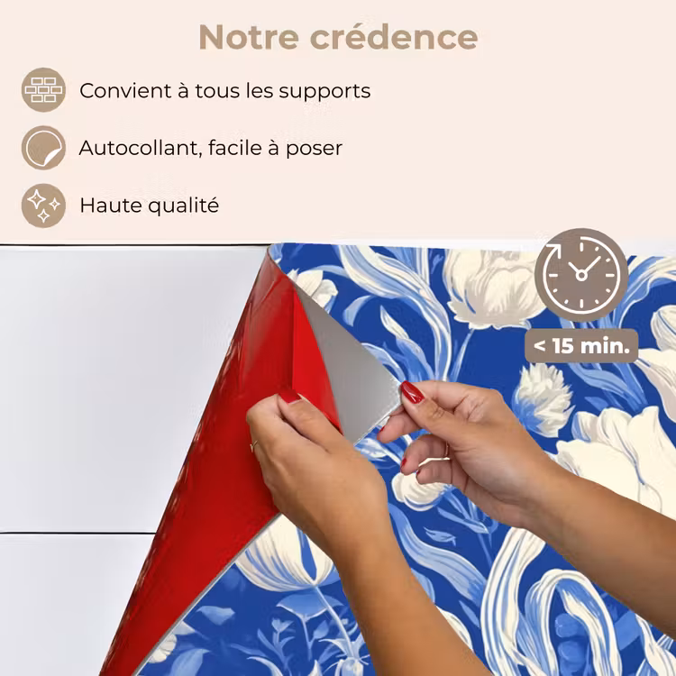 Fond de hotte - Fleurs - Bleu de Delft - Motif - Tulipe — 4