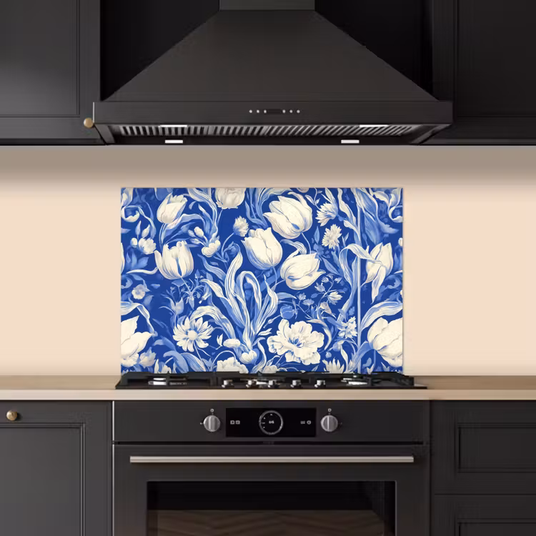 Fond de hotte - Fleurs - Bleu de Delft - Motif - Tulipe — 5