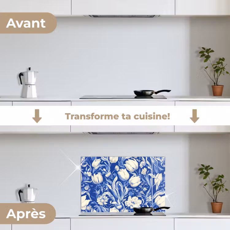 Fond de hotte - Fleurs - Bleu de Delft - Motif - Tulipe — 7