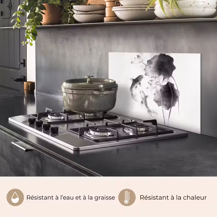 Fond de hotte - Fleurs de lotus - Poissons - Feuilles - Noir — 2