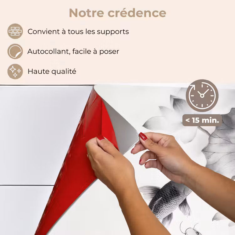 Fond de hotte - Fleurs de lotus - Poissons - Feuilles - Noir — 4
