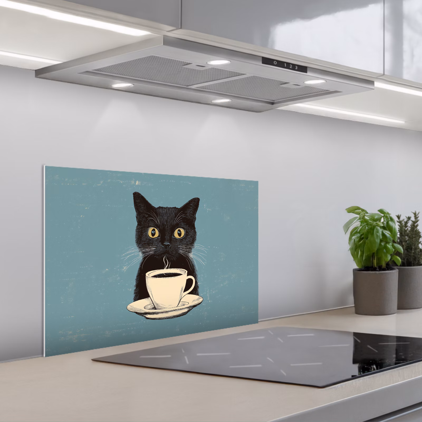 Fond de hotte - Chat - Noir - Café - Minimaliste — 1