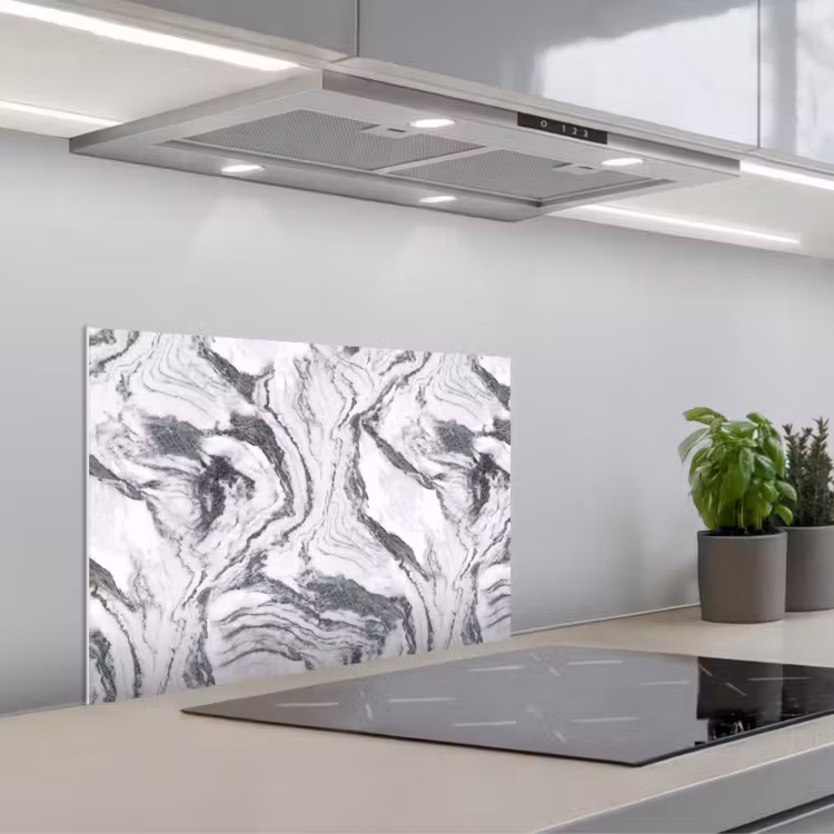 Fond de hotte - Blanc - Marbre - Ondulé - Graphite — 1