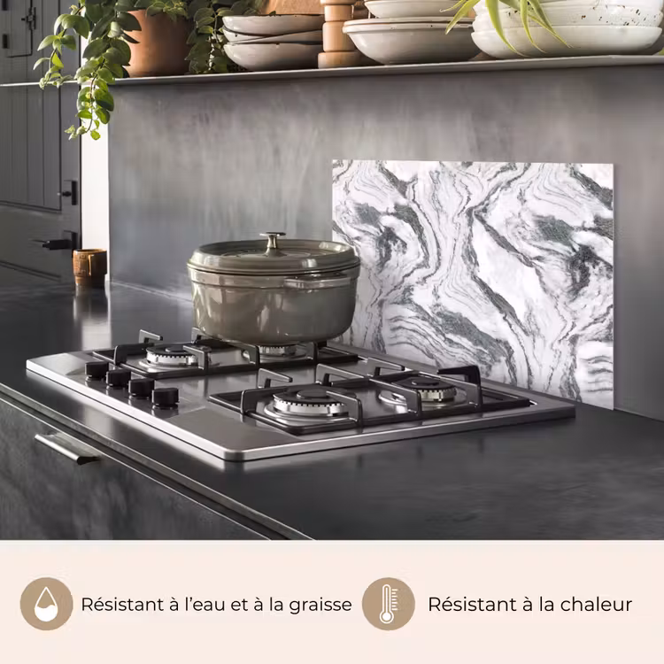 Fond de hotte - Blanc - Marbre - Ondulé - Graphite — 2