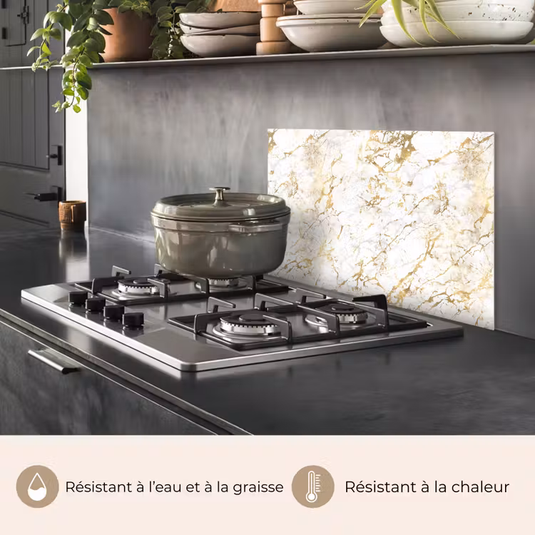 Fond de hotte - Éclats d'or - Blanc - Marbre — 2