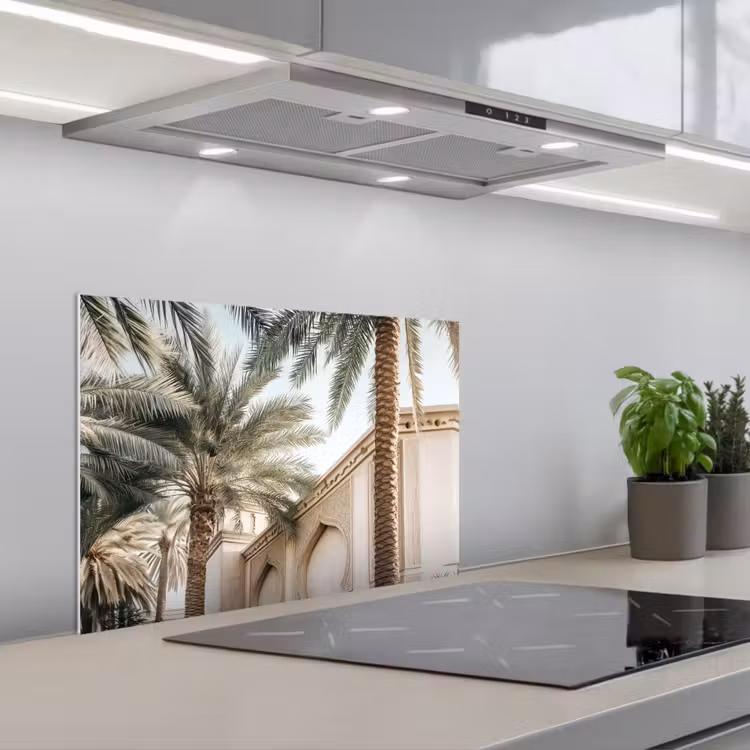 Fond de hotte - Bâtiment - Palmiers - Beige - Soleil — 1