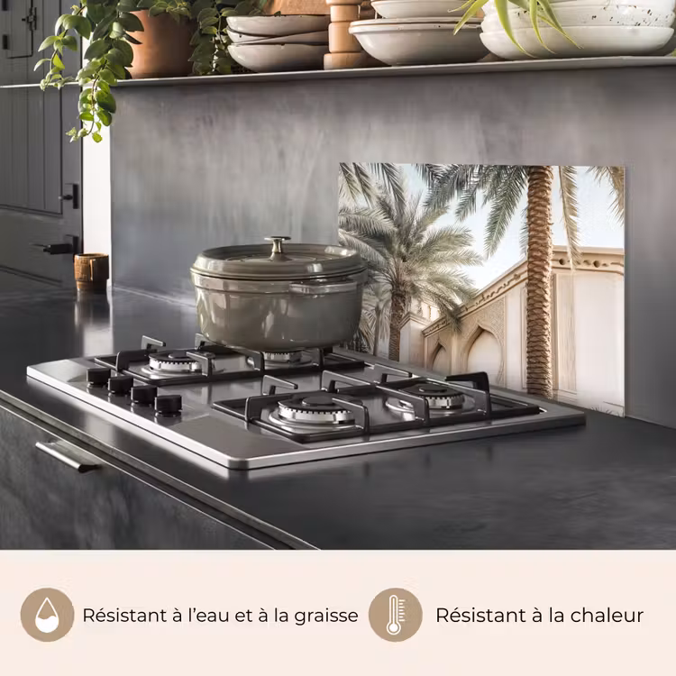 Fond de hotte - Bâtiment - Palmiers - Beige - Soleil — 2