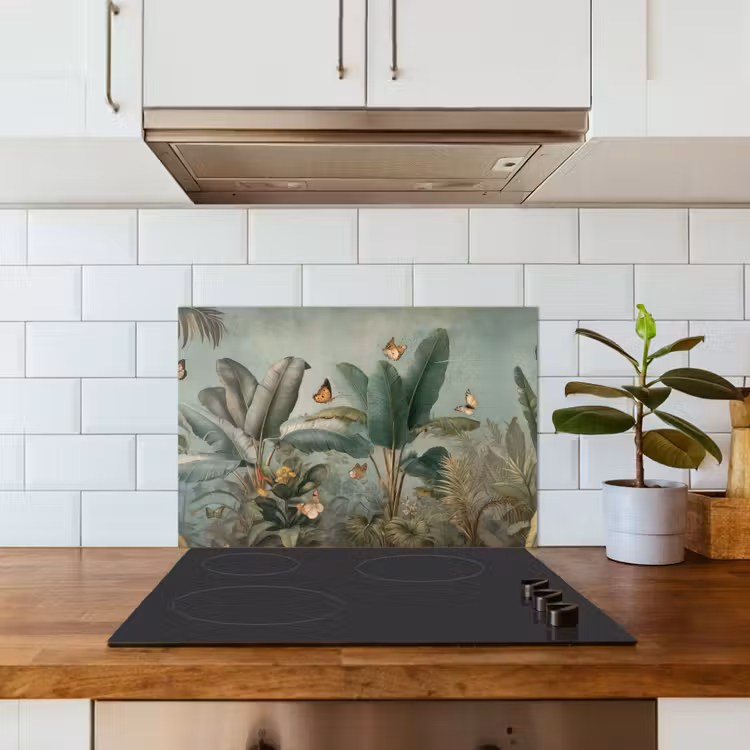 Fond de hotte - Feuillage tropical - Papillons - vert - Marron — 3