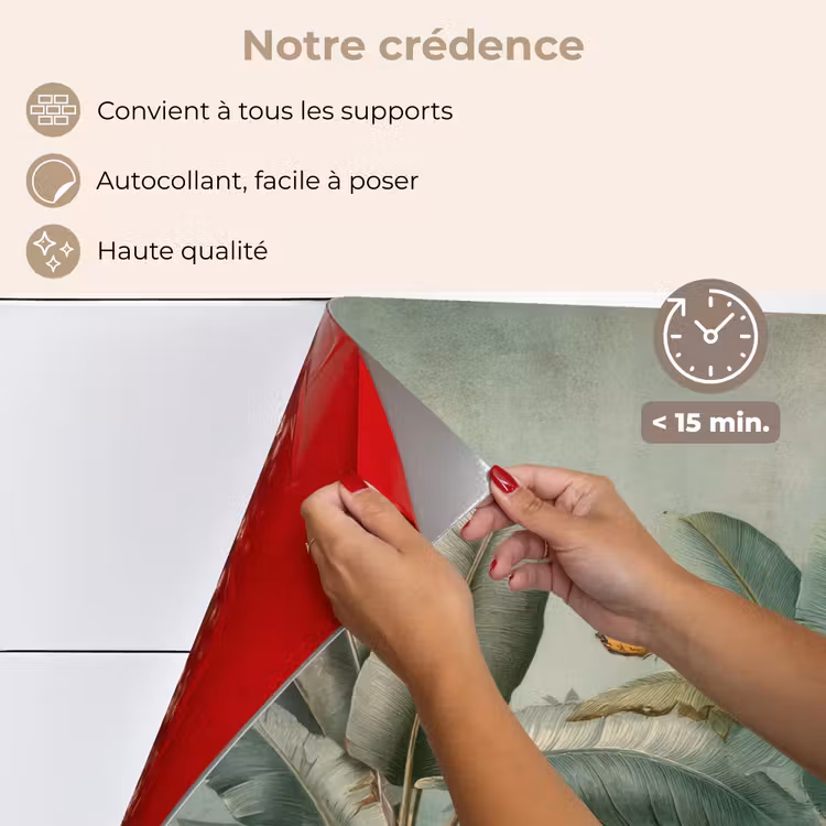 Fond de hotte - Feuillage tropical - Papillons - vert - Marron — 4