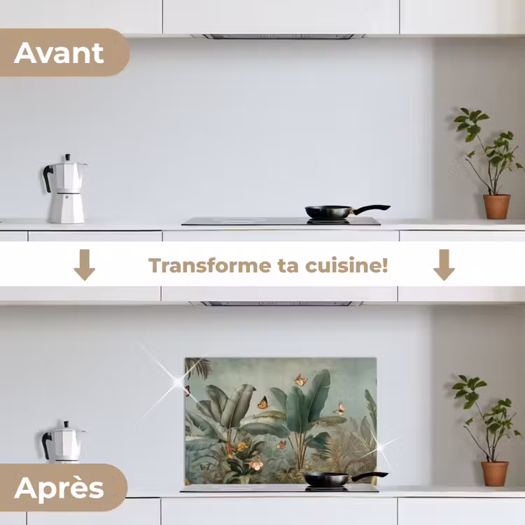 Fond de hotte - Feuillage tropical - Papillons - vert - Marron — 7