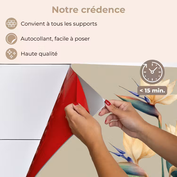 Fond de hotte - Fleurs d'oiseaux de paradis - Feuilles bleu-vert - Beige — 4