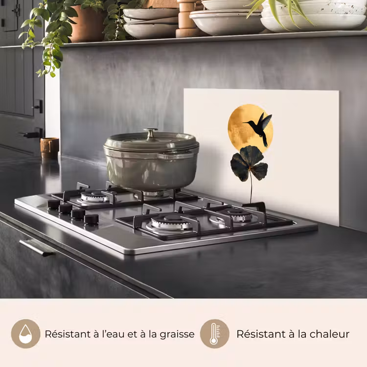 Fond de hotte - Colibri noir - Fleur - Cercle d'or — 2