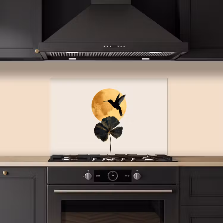 Fond de hotte - Colibri noir - Fleur - Cercle d'or — 5