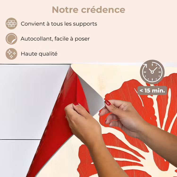 Fond de hotte - Fleur d'hibiscus rouge - Fond texturé - Beige — 4