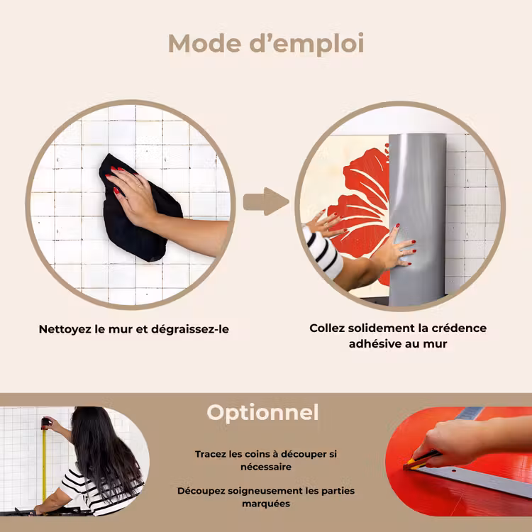 Fond de hotte - Fleur d'hibiscus rouge - Fond texturé - Beige — 6
