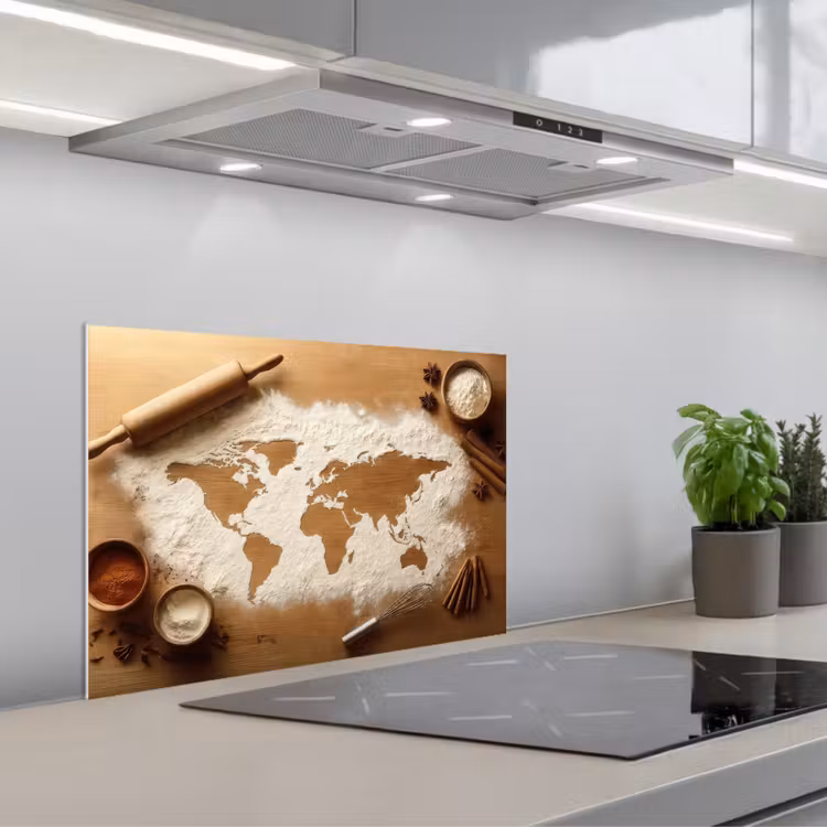 Fond de hotte - Bois - Carte du monde - Cuisson - Cuisine — 1