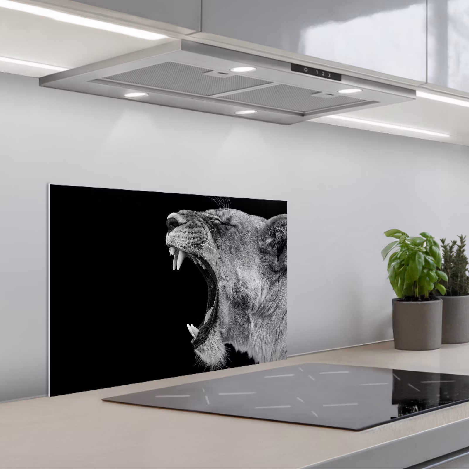 Fond de hotte - Animaux - Lion - Noir - Blanc - Portrait — 1