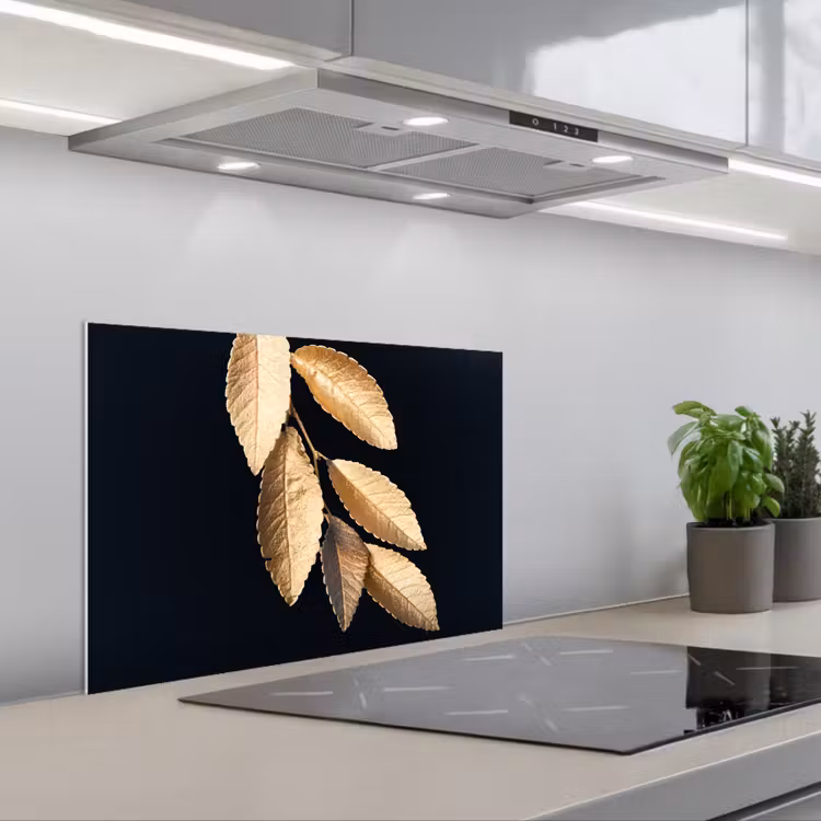 Fond de hotte - Feuilles - Noir - Or - Luxe - Plantes — 1
