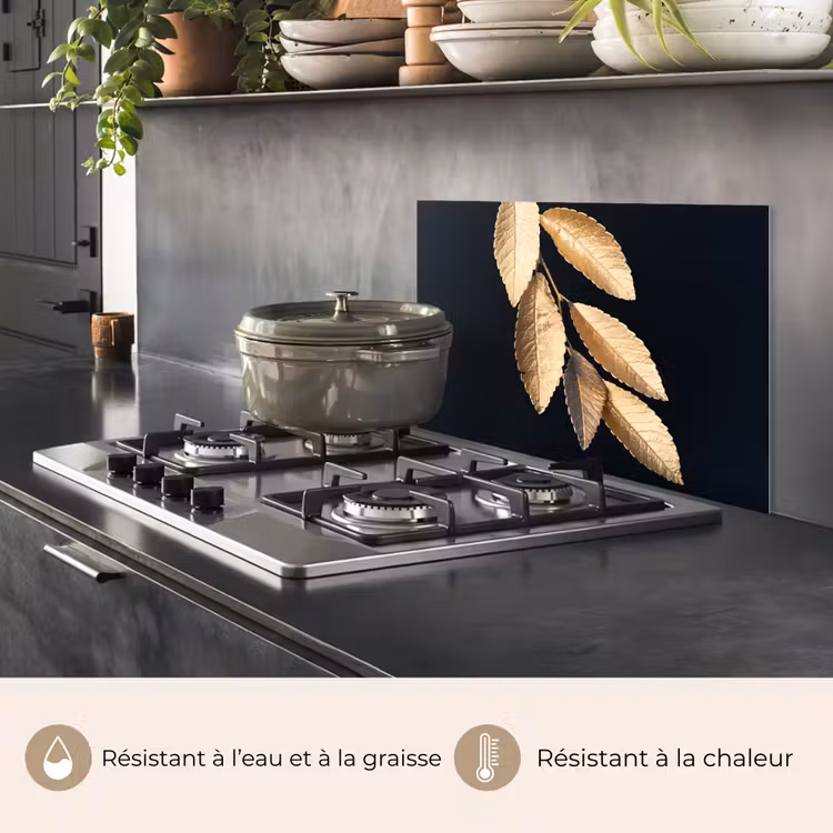 Fond de hotte - Feuilles - Noir - Or - Luxe - Plantes — 2