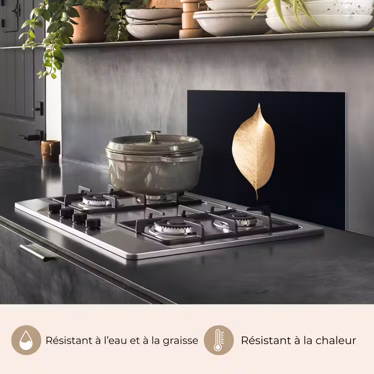 Fond de hotte - Feuilles - Or - Noir - Plantes - Luxe — 2