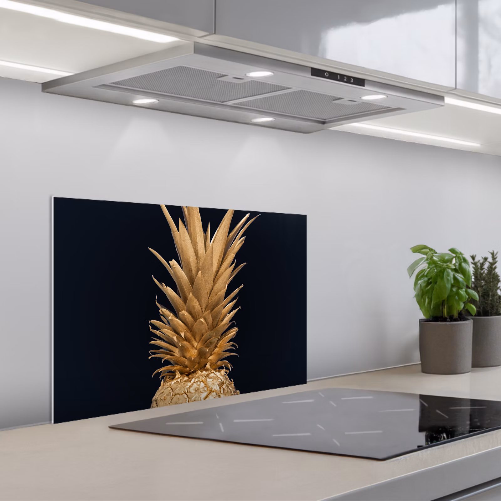 Fond de hotte - Ananas - Or - Peinture - Noir - Fruit - Luxe — 1