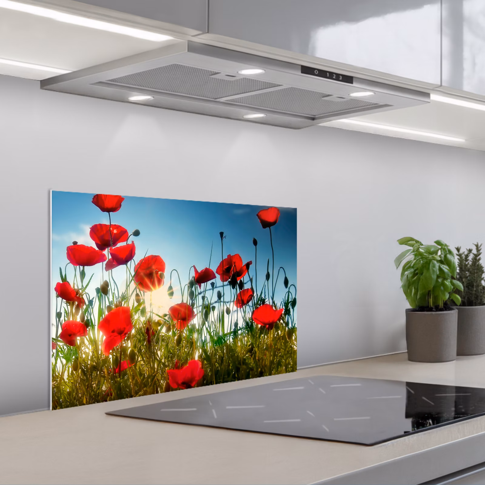 Fond de hotte - Coquelicots - Toscane - Soleil - Rouge - Bleu — 1