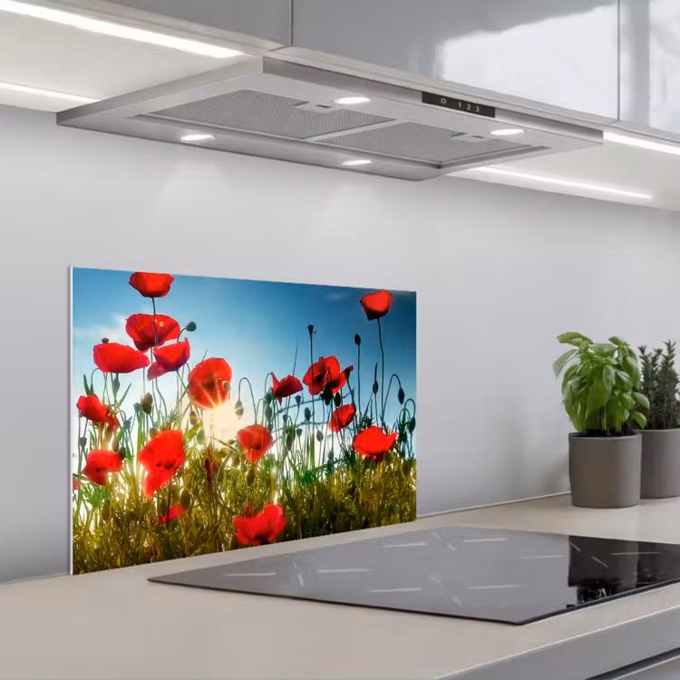 Fond de hotte - Coquelicots - Toscane - Soleil - Rouge - Bleu — 1