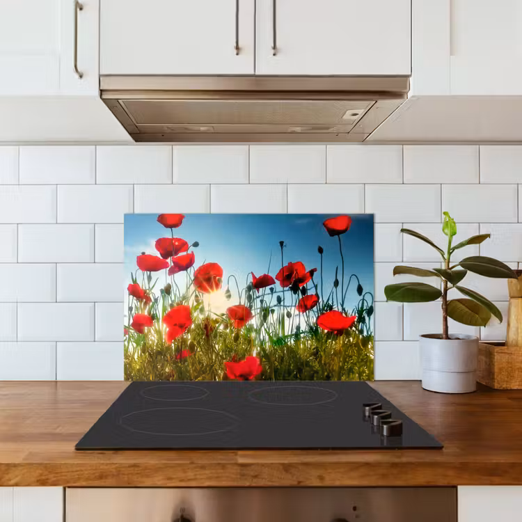 Fond de hotte - Coquelicots - Toscane - Soleil - Rouge - Bleu — 3