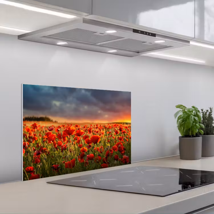 Fond de hotte - Coucher de soleil - Coquelicots - Rouge - Fleurs - Champ - Nature — 1