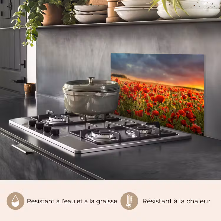 Fond de hotte - Coucher de soleil - Coquelicots - Rouge - Fleurs - Champ - Nature — 2
