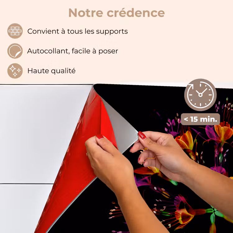 Fond de hotte - Fleurs - Orange - Rose - Noir — 4