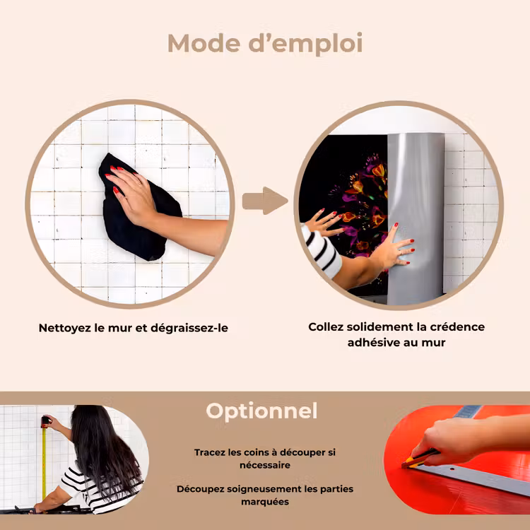 Fond de hotte - Fleurs - Orange - Rose - Noir — 6