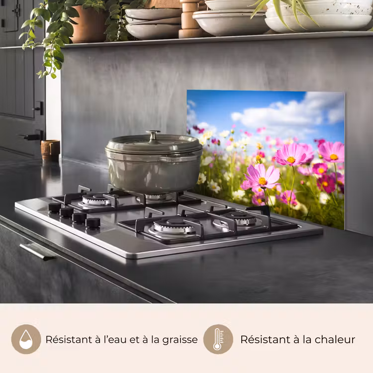 Fond de hotte - Fleurs - Prairie - Violet - Herbe - Blanc - Nuages - Bleu — 2