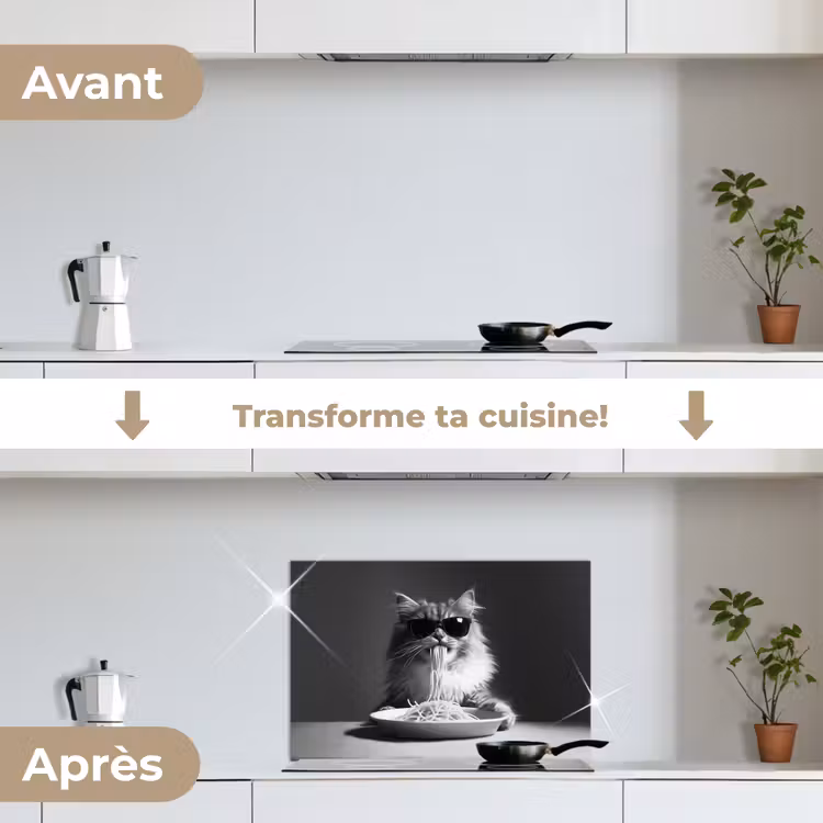 Fond de hotte - Chat à poil long - Lunettes de soleil - Spaghetti - Humour - Noir - blanc — 7