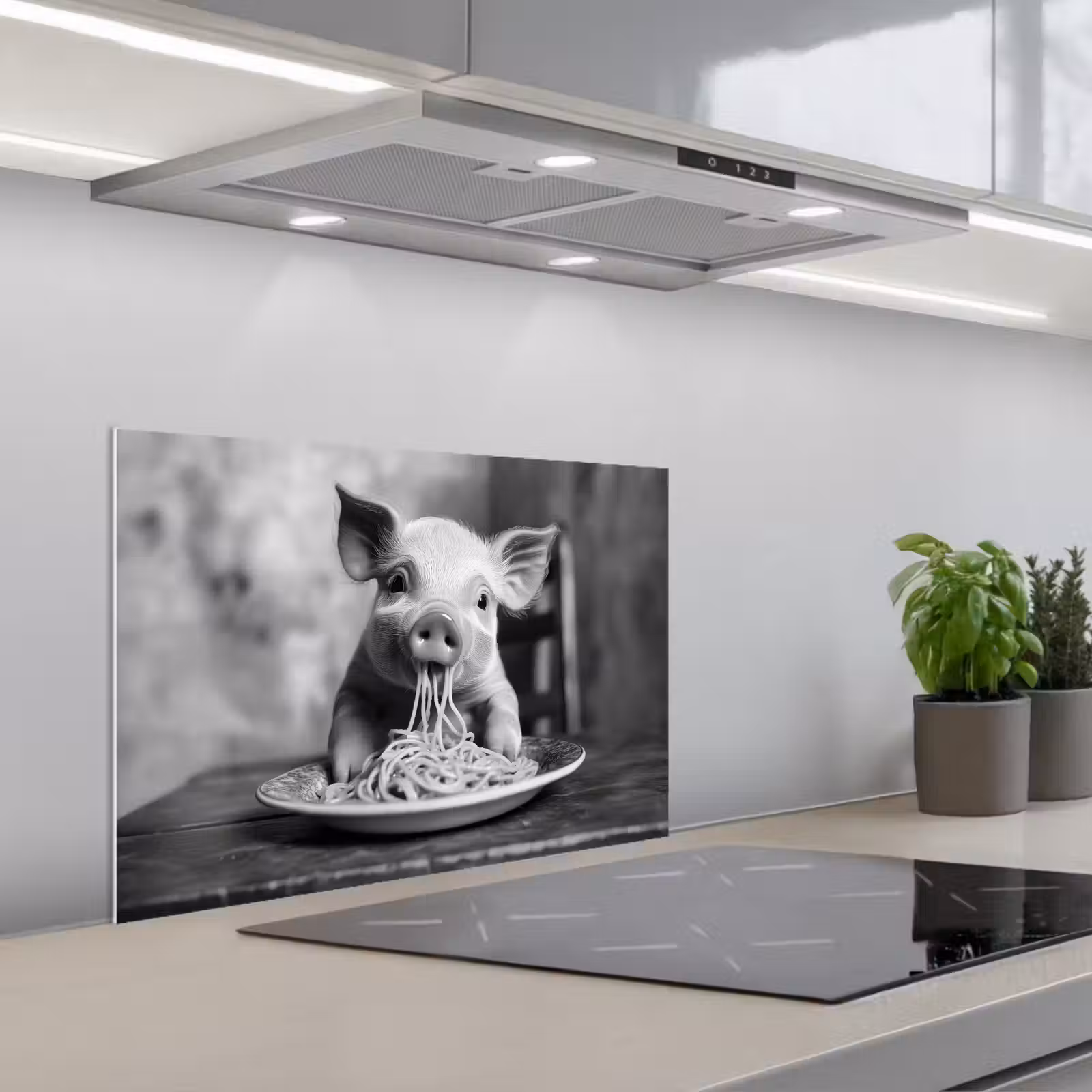 Fond de hotte - Cochon - Mignon - Spaghetti - Noir et blanc - Animal — 1