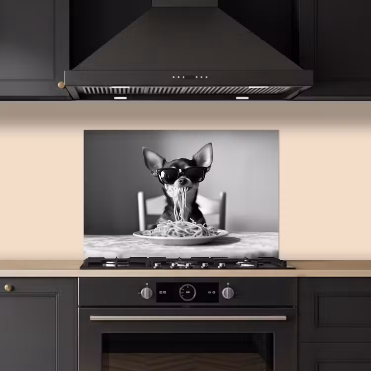 Fond de hotte - Chihuahua - Chien - Lunettes de soleil - Humour - Noir - Blanc - Spaghetti — 5