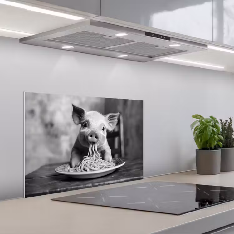Fond de hotte - Cochon - Mignon - Spaghetti - Noir et blanc - Animal — 1